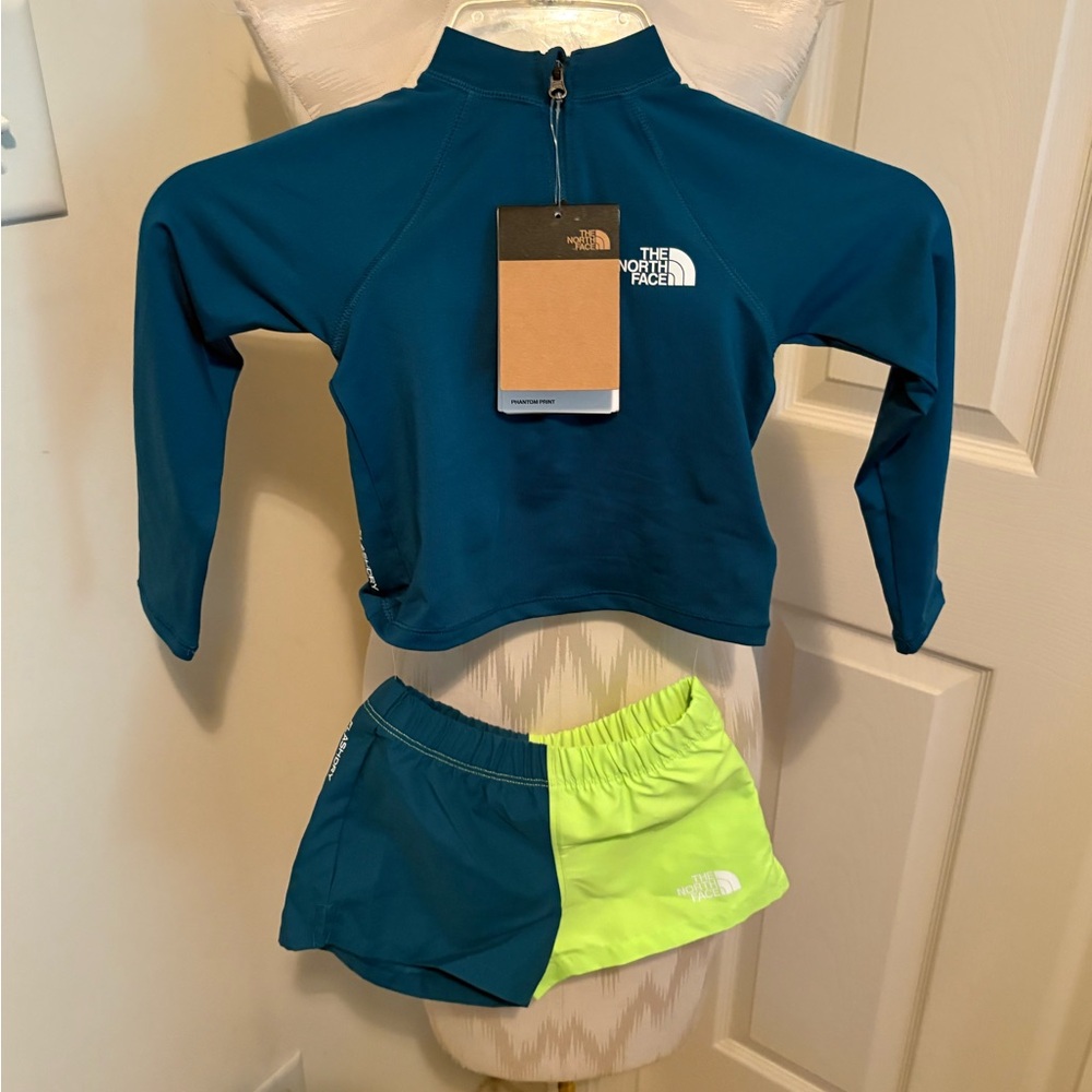 The North Face Kids Swim Rash guard - Teal and Neon Yellow two pc nwt $65 size 3